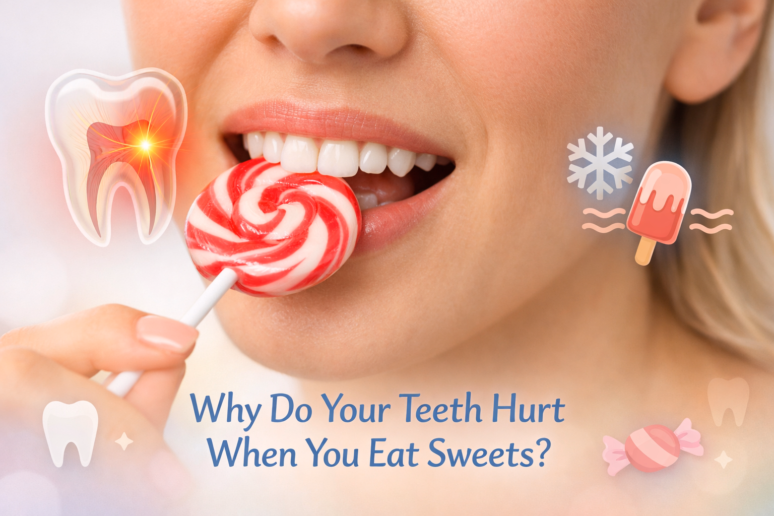 Close-up of a person eating sweets with subtle tooth discomfort, illustrating tooth sensitivity explained in Post House Dental blog.