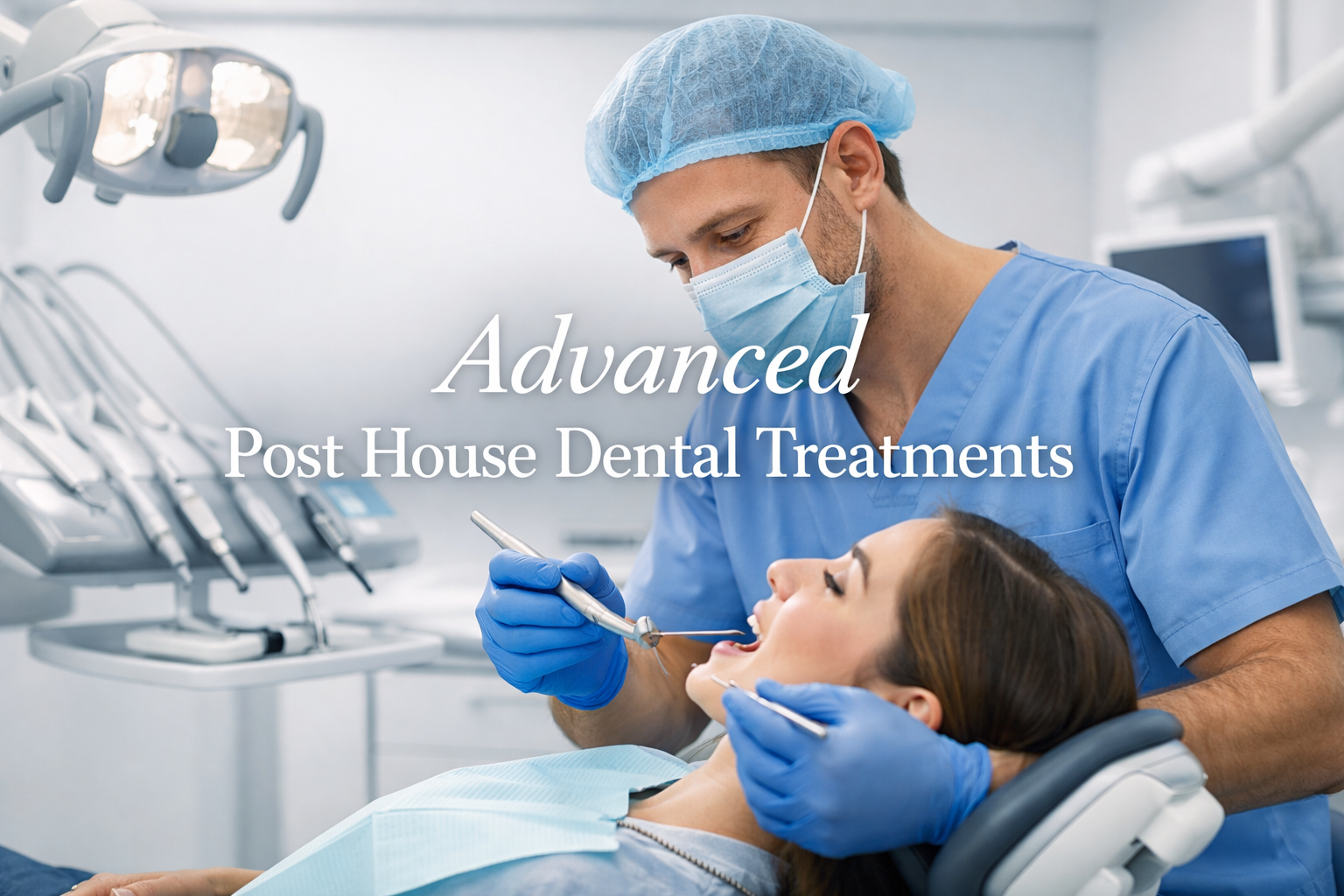 Dentist performing advanced dental treatment on a patient in a modern, professional clinic.