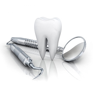 Can a Tooth Infection Spread? 1 Dental illustration showing a healthy tooth with dental instruments, representing examination and treatment of tooth infection.